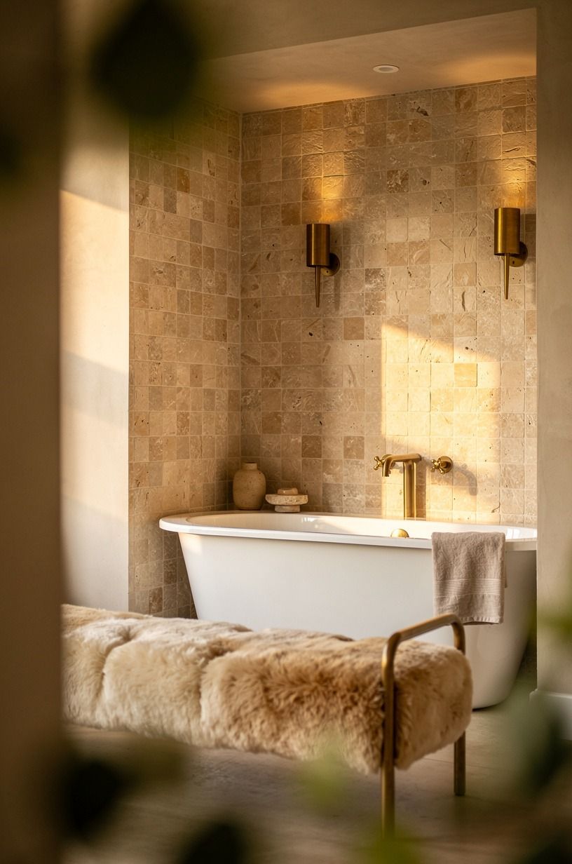 I hung sconces inside the tiled bay