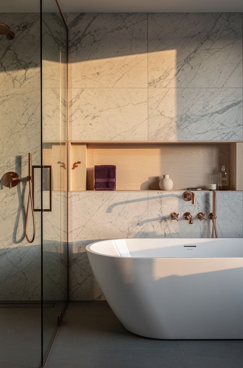 What does a niche wall behind both fixtures actually buy you?
