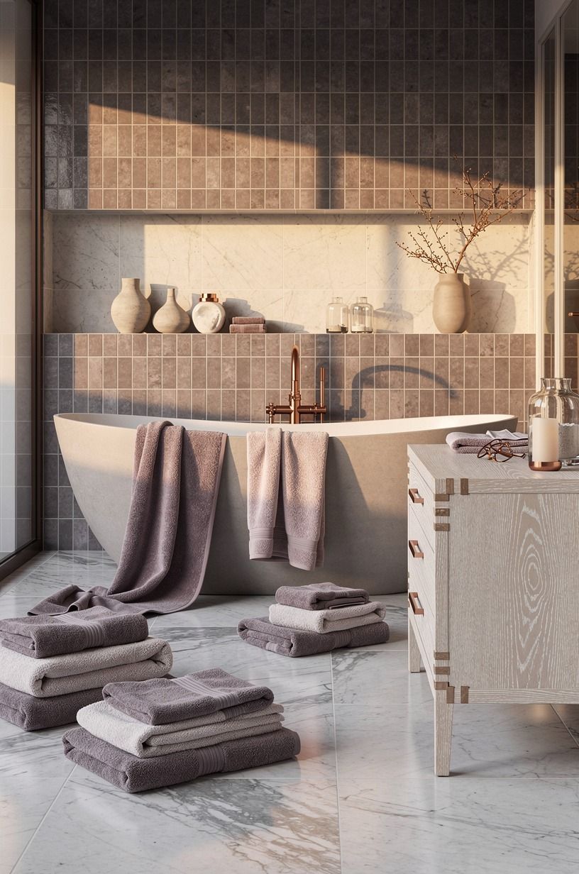 I styled towels below the tile accent