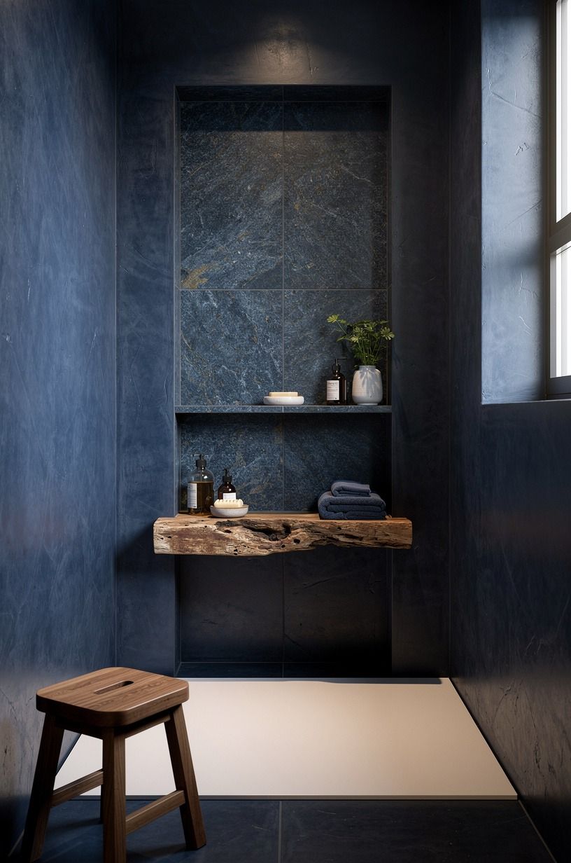Choose a blue stone-look shower niche