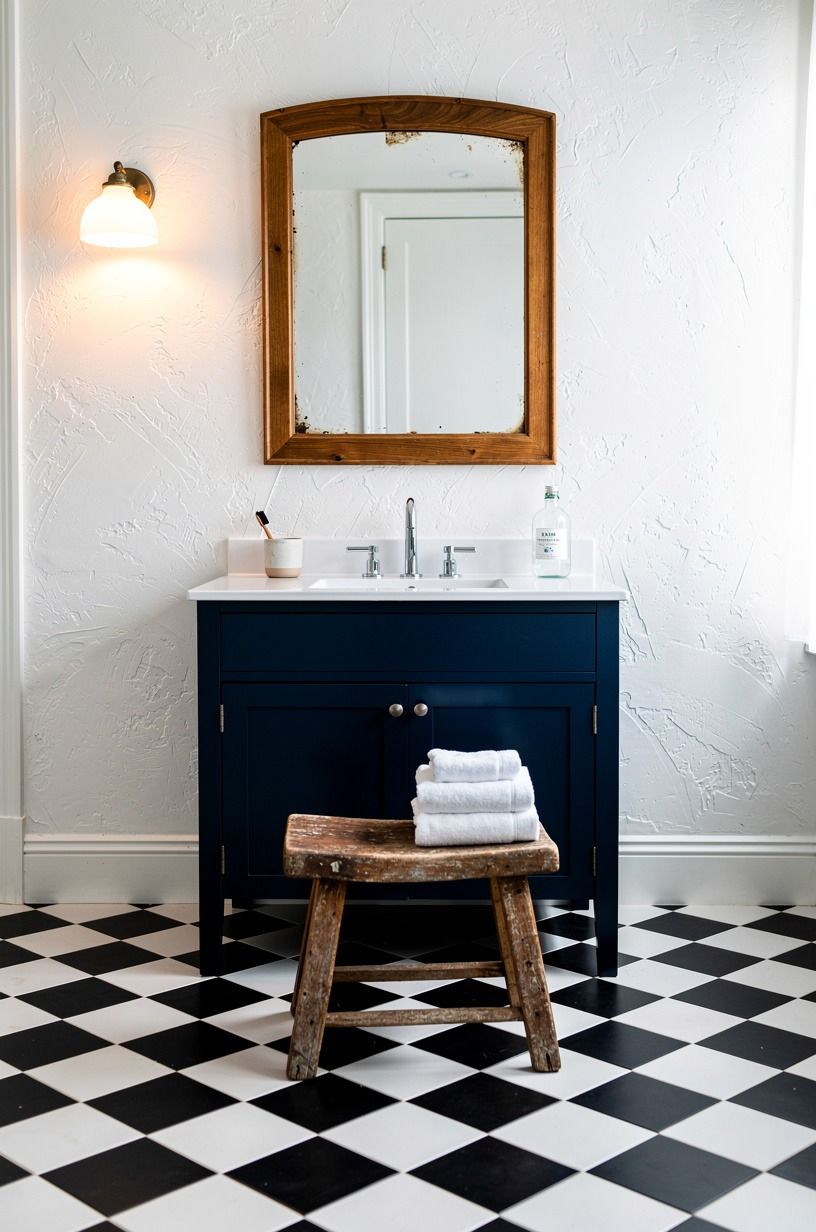 Lay diagonal tile for a vintage hotel floor