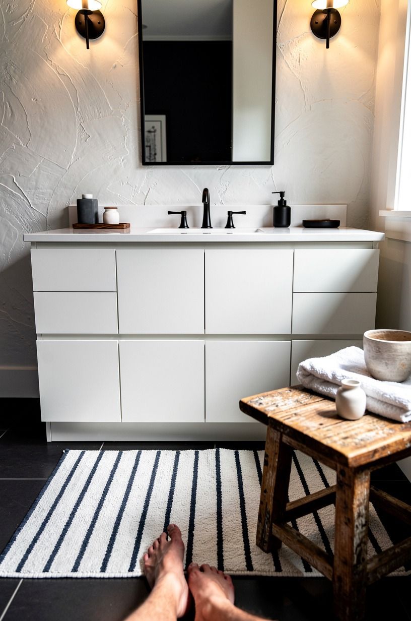 Ground the room with a striped bath mat