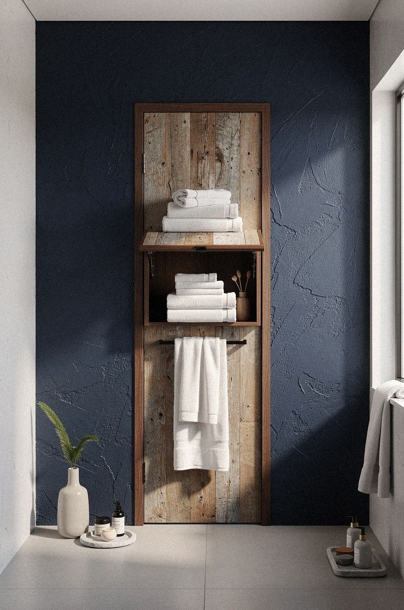 Build a Murphy shelf for bath towels