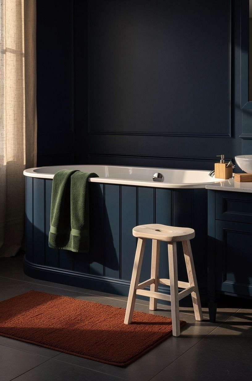 Panel the bath apron in rich navy