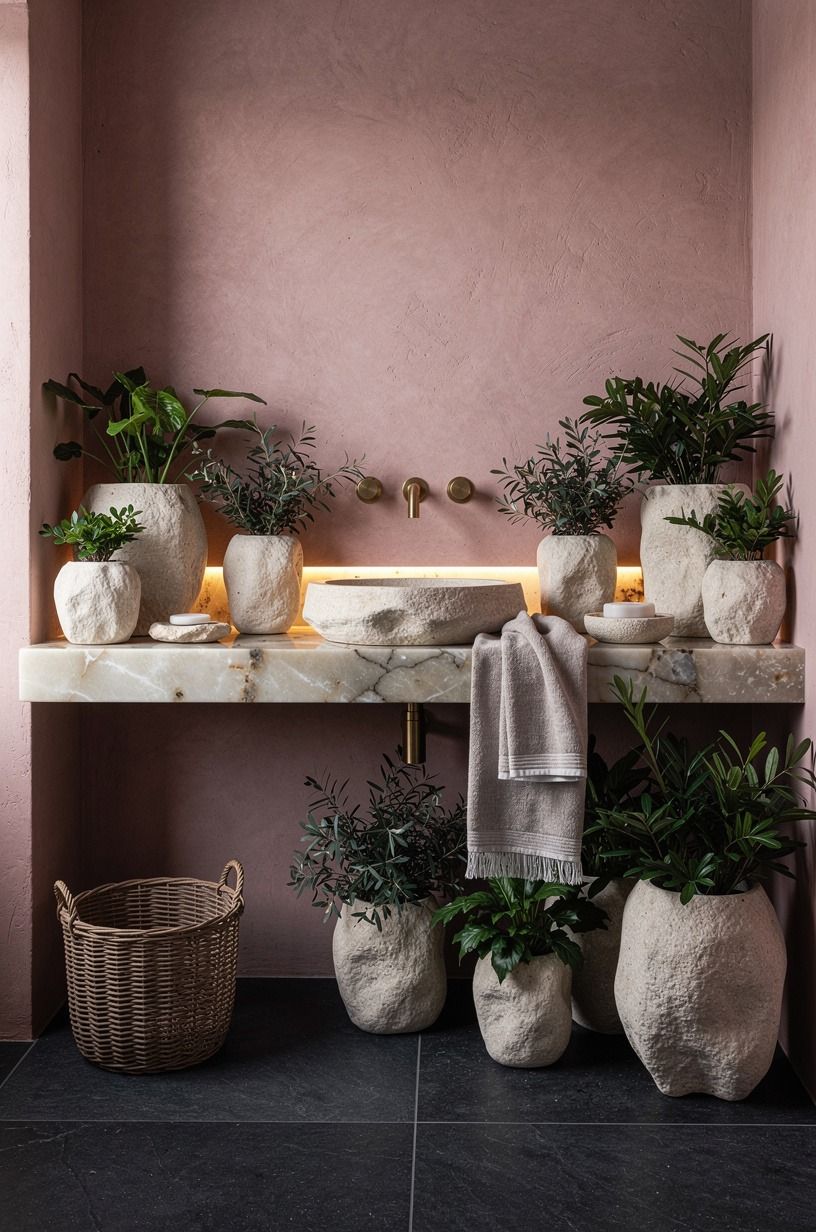 Finish with greenery in sculptural stone planters