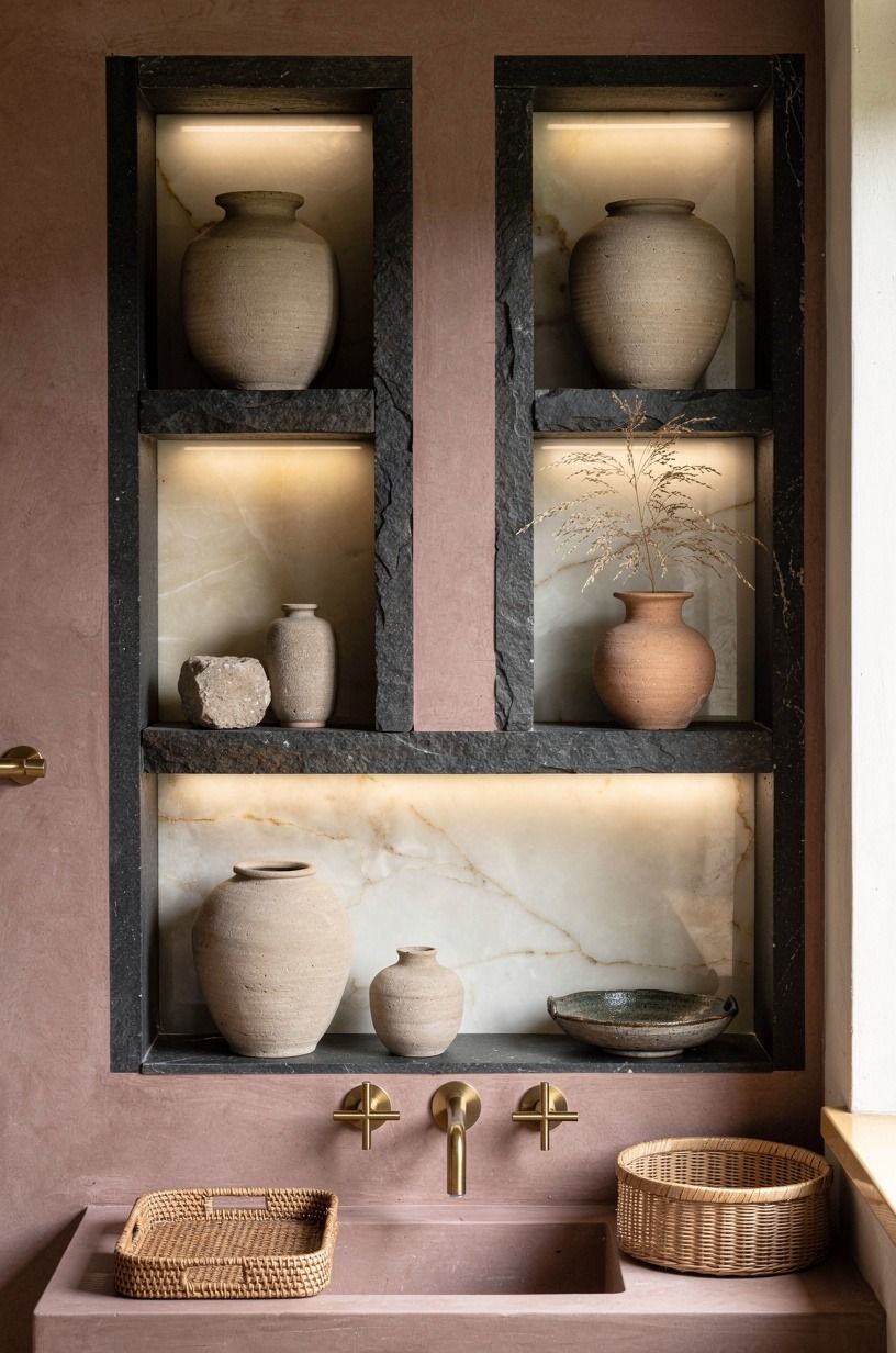 Tuck pottery jars into recessed niches