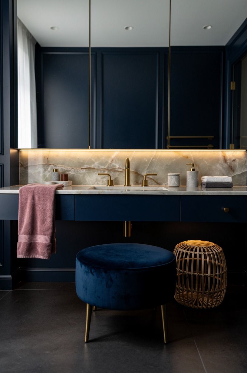 Add a velvet blue vanity stool
