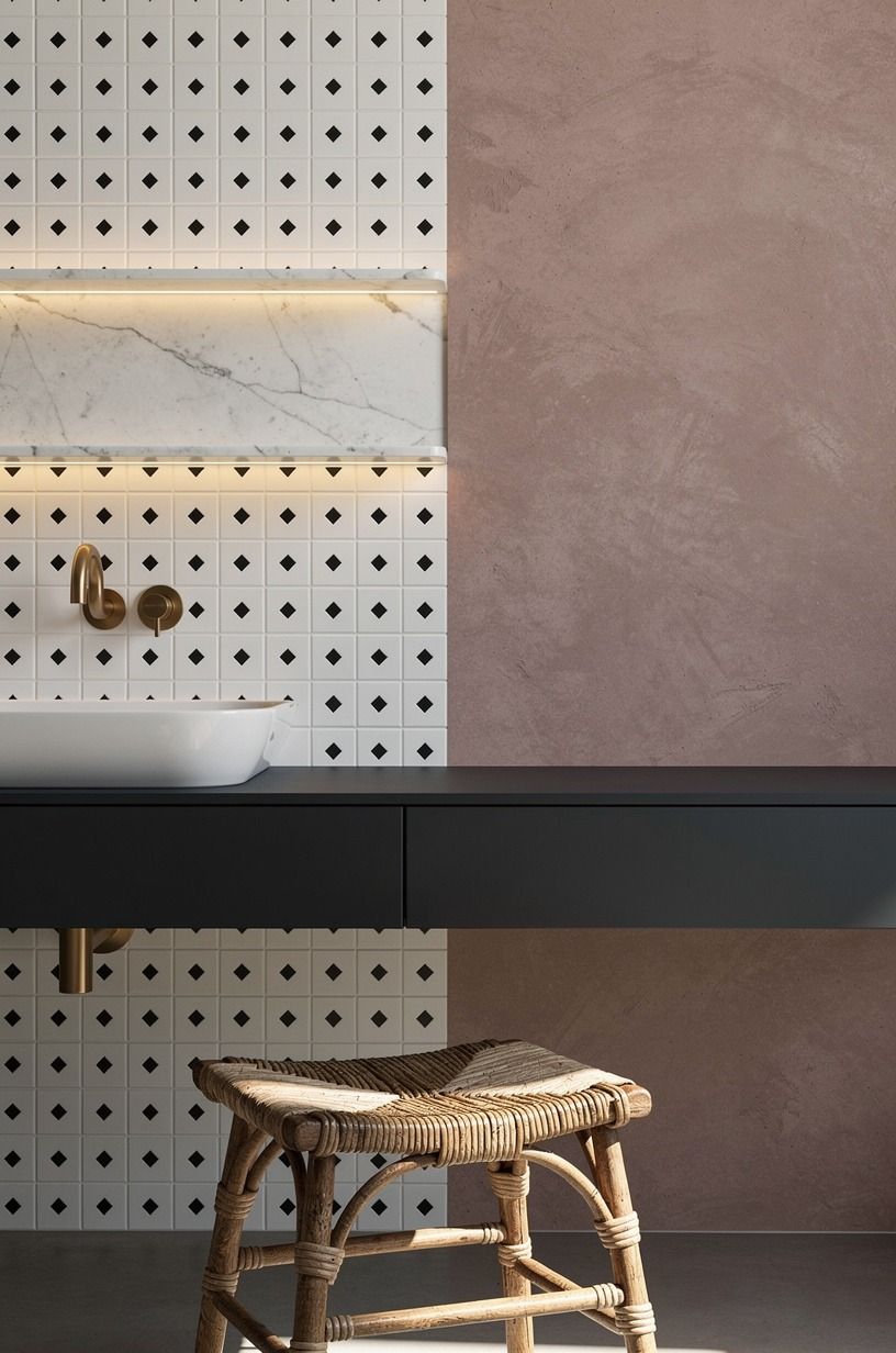 Repeat small black diamonds inside white tile