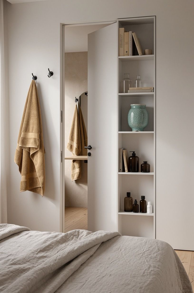 Use a sliding panel behind the vanity