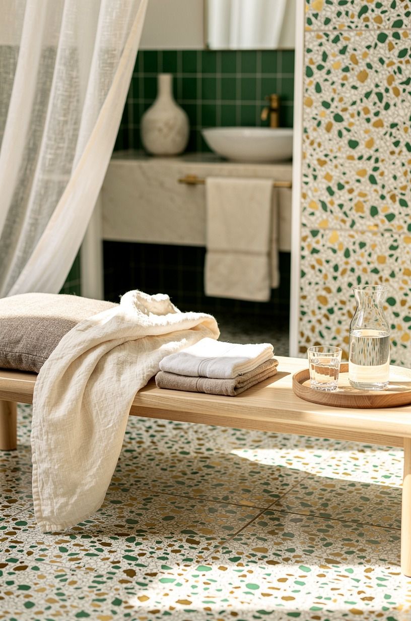 Add soft textiles so the tile doesn’t feel museum-like