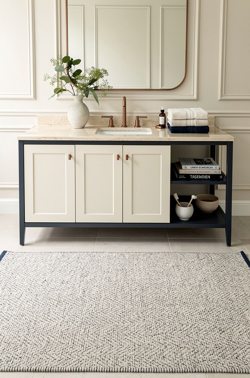 Anchor the floor with a washable rug, not a bath mat