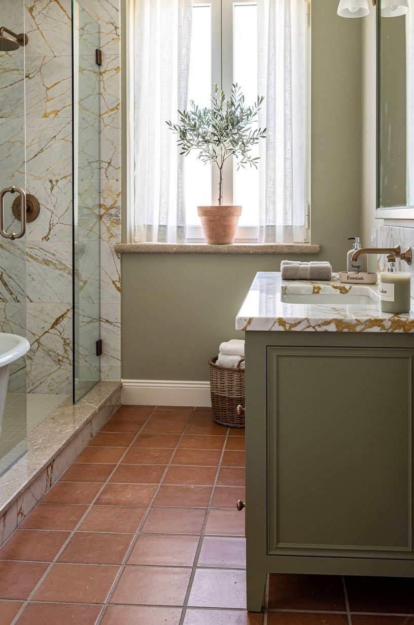 Anchor the room with terracotta floor tile, the Terracotta Anchor