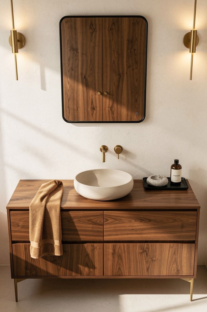 Choose a warm plaster wall over busy faux stone