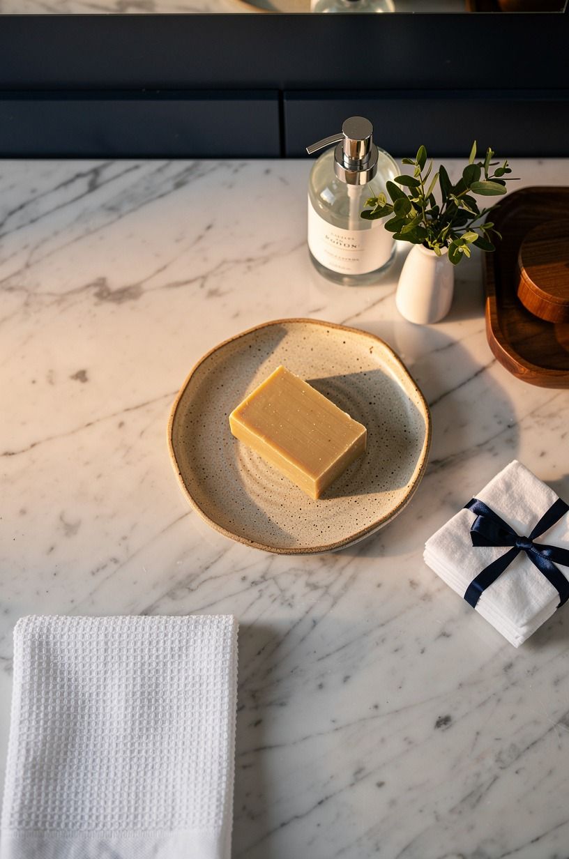 Display the soap in a hand-thrown stoneware dish