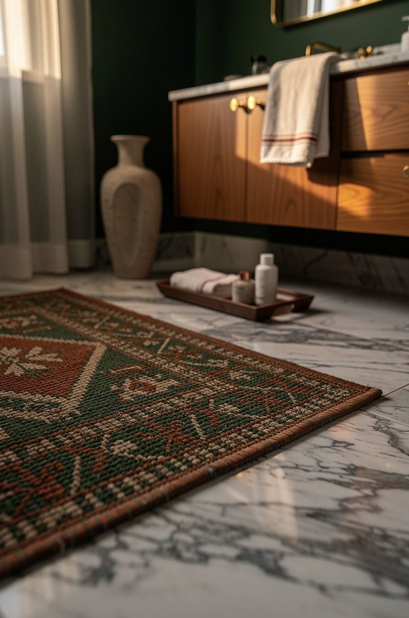 Does a vintage runner earn the bathroom floor?