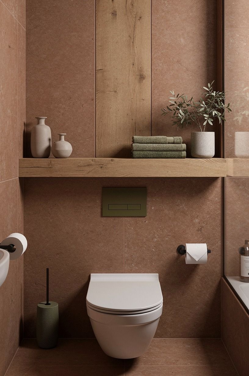 float a chunky wood shelf over the toilet