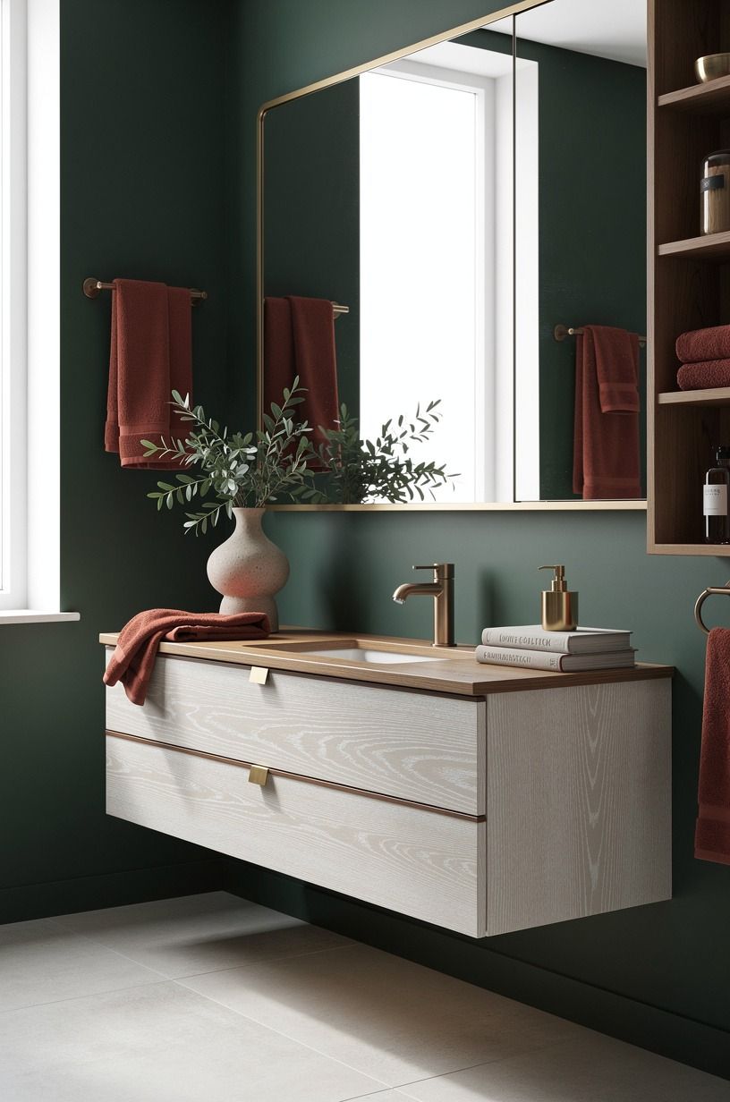 Float a wood vanity for the Italian bathroom aesthetic