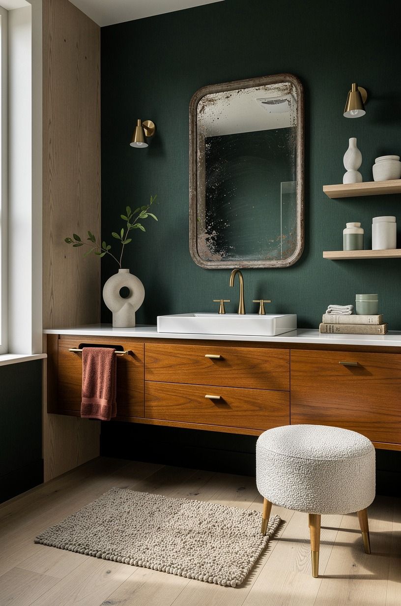 Hang a mirror that looks older than the faucet