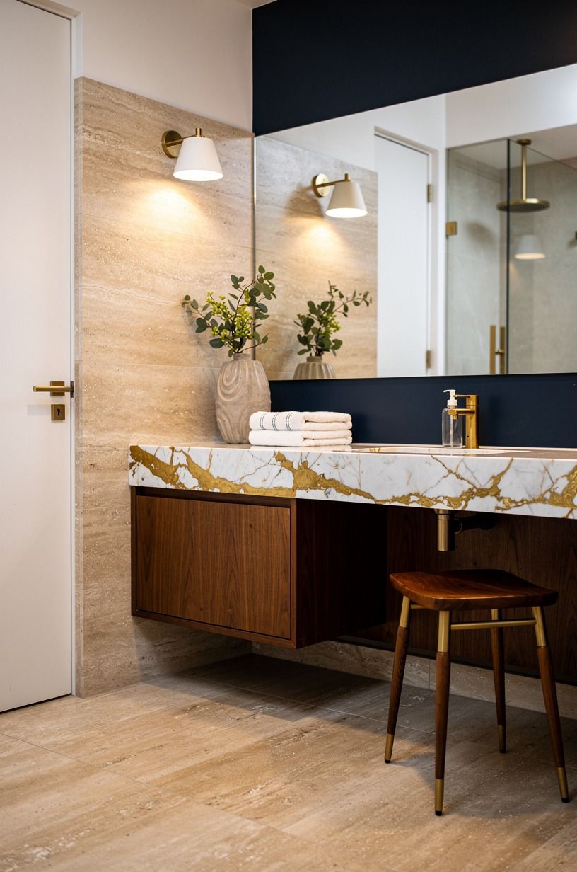 Layer travertine tones instead of matching every surface