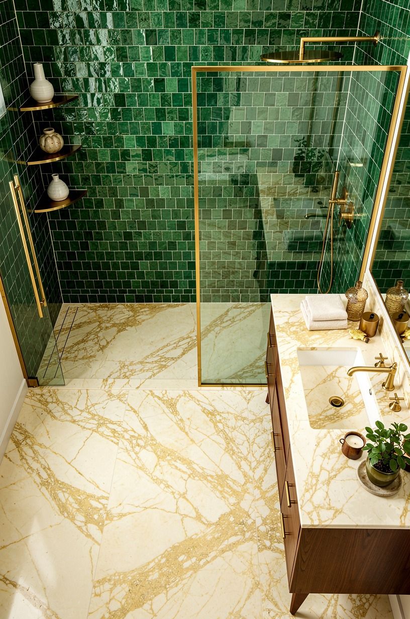 Line the Shower With Hand-Glazed Green Zellige