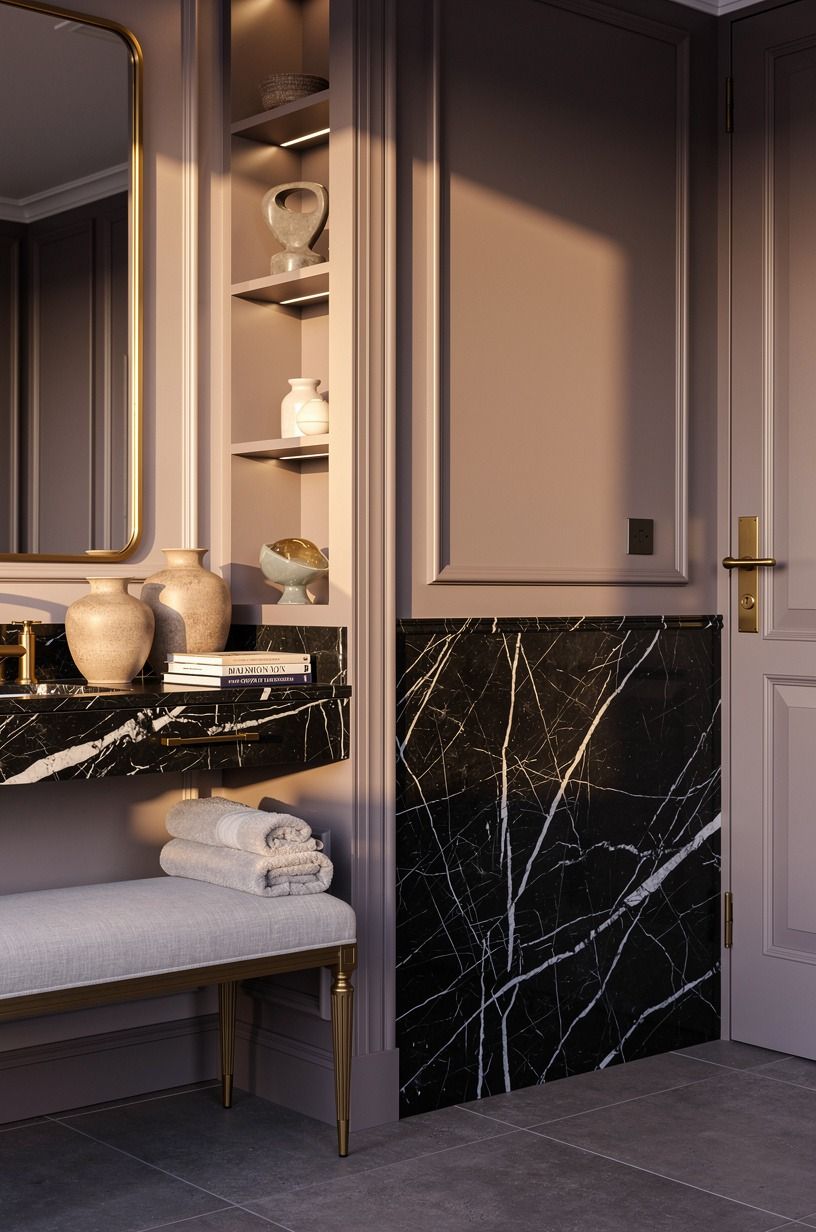 Mix Brushed Brass With a Soft Sea Salt Backdrop