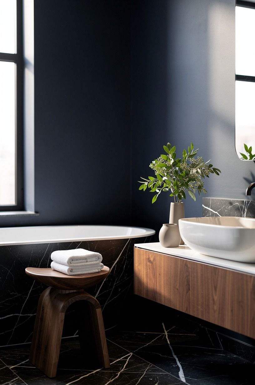 Paint the tub wall dark and let it recede