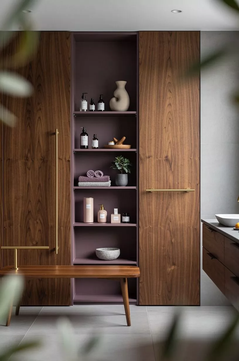 Paint the wall behind open shower shelving