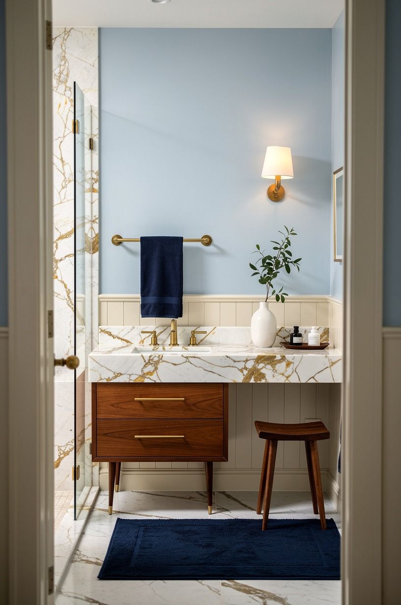 Paint the walls baby blue, then ground them with cream