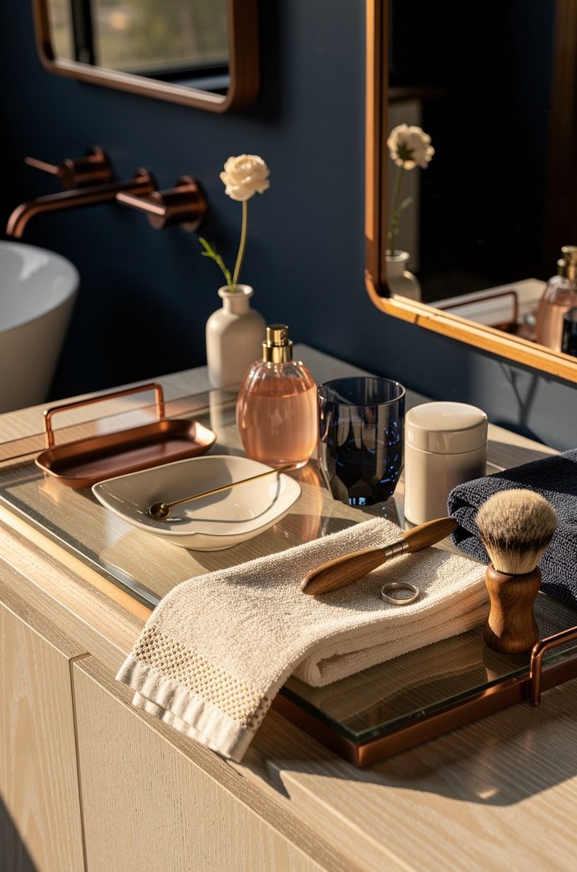 style the vanity tray like a small still life