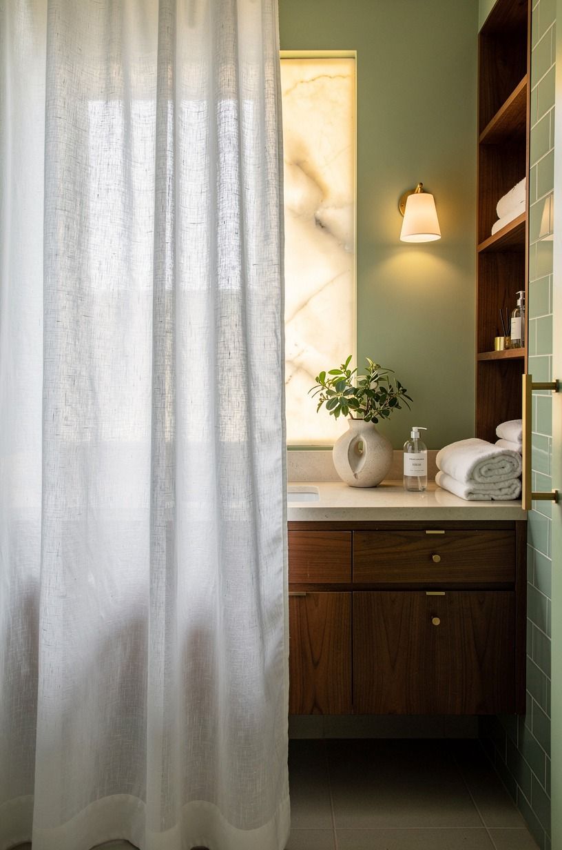 swap the shower curtain for sage linen