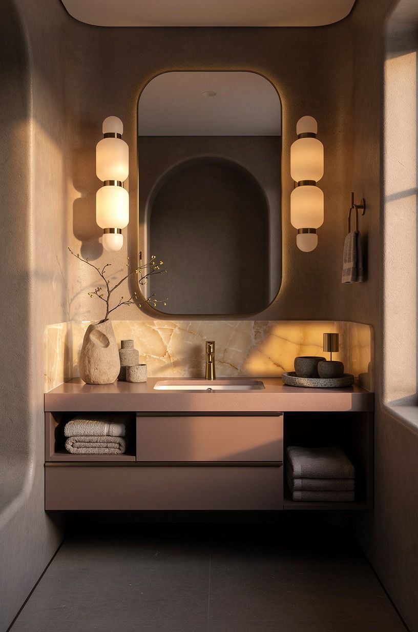 Use the Three-Height Light Stack around the mirror
