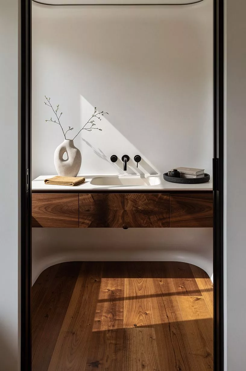 Warm the Floor With Teak Instead of Cold White Tile