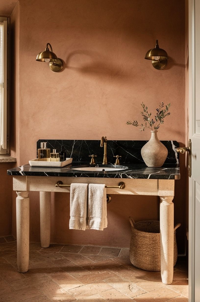Why does every Italian villa bathroom feel warm even when nothing matches?