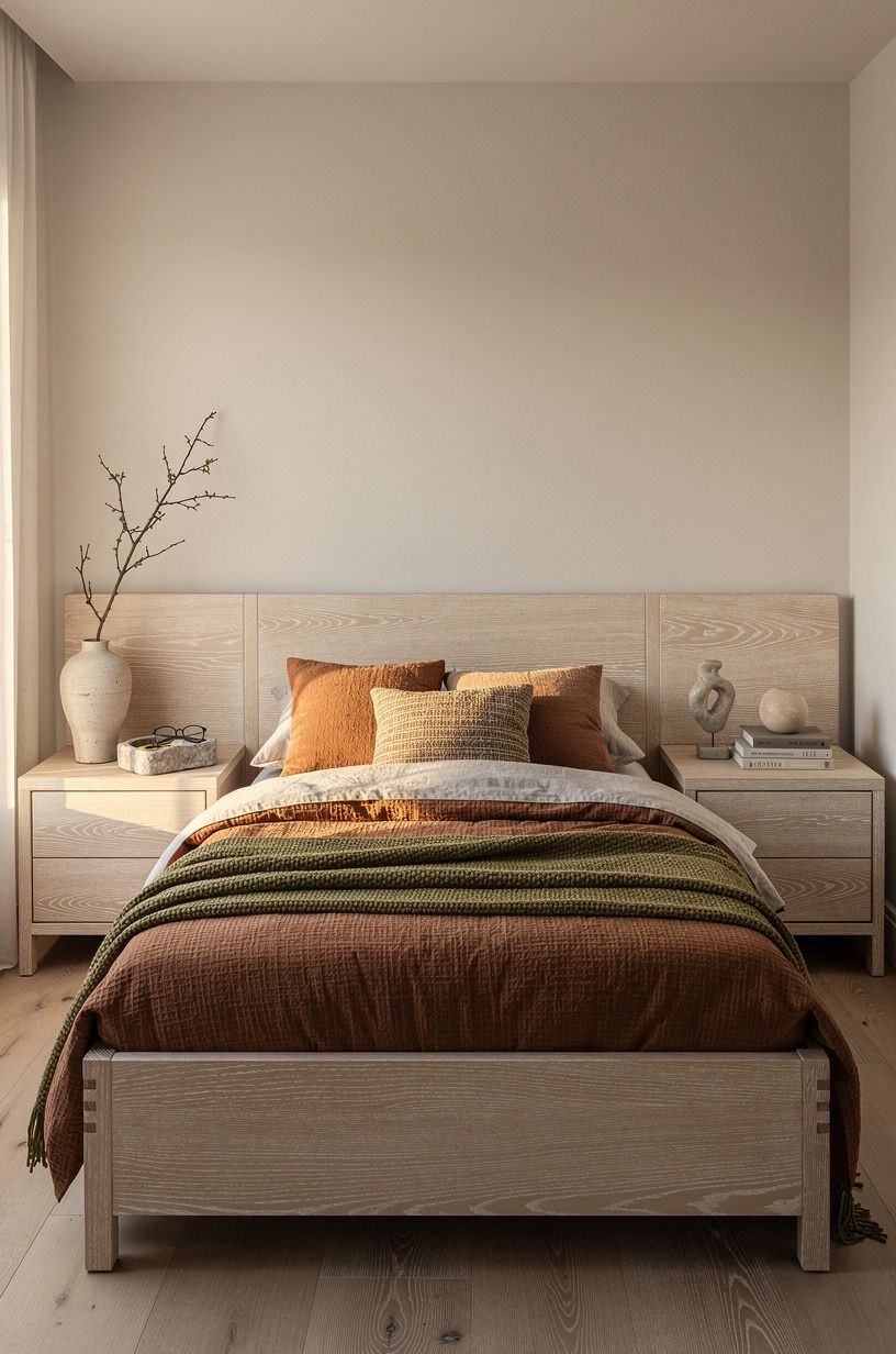 Start with the bed centered on the long wall