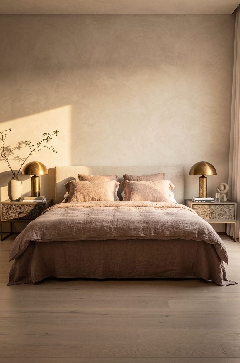 Anchor the headboard with matching narrow nightstands