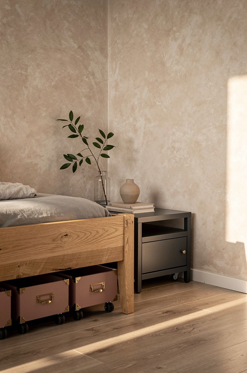 Tuck rolling bins under low furniture