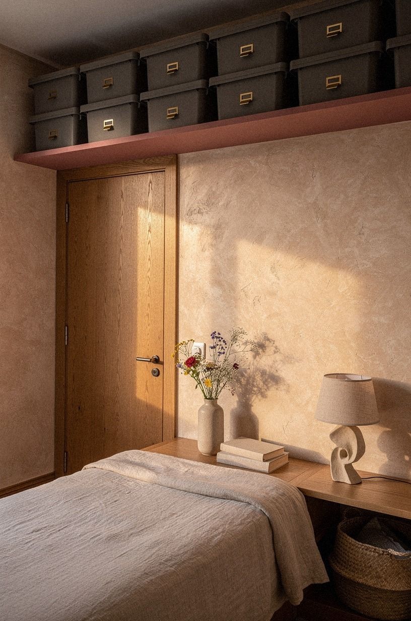 Tuck a narrow rolling cart into the gap beside the dresser