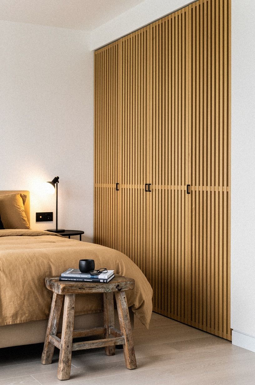 Cover door gaps with vertical oak slats