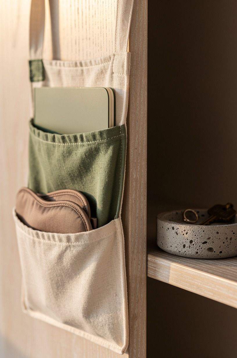 Hang fabric pockets behind the door