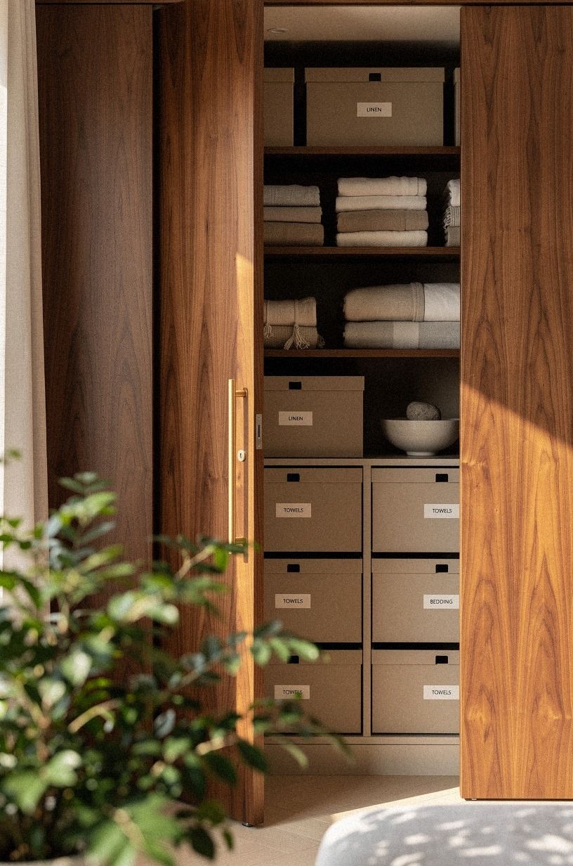 Tuck labeled organizers behind seamless pocket doors