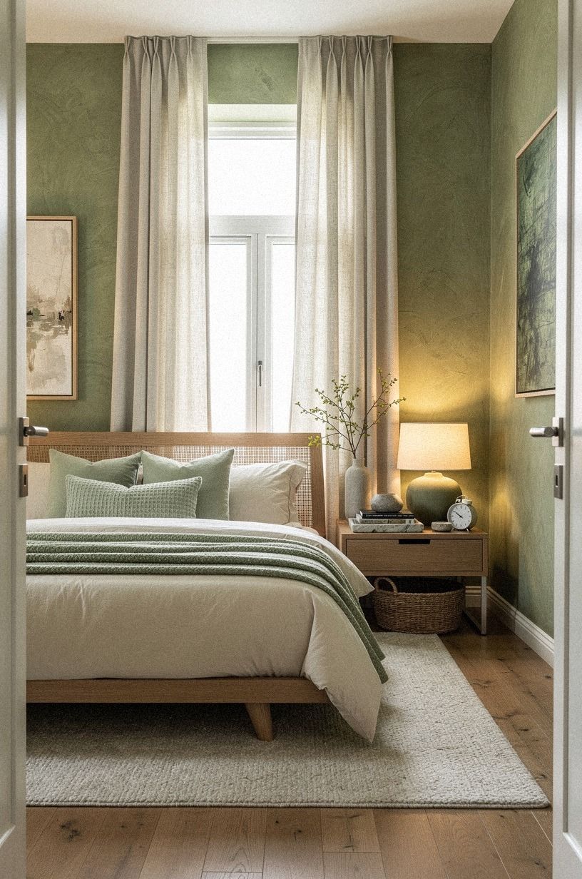Hang curtains a foot above the window frame