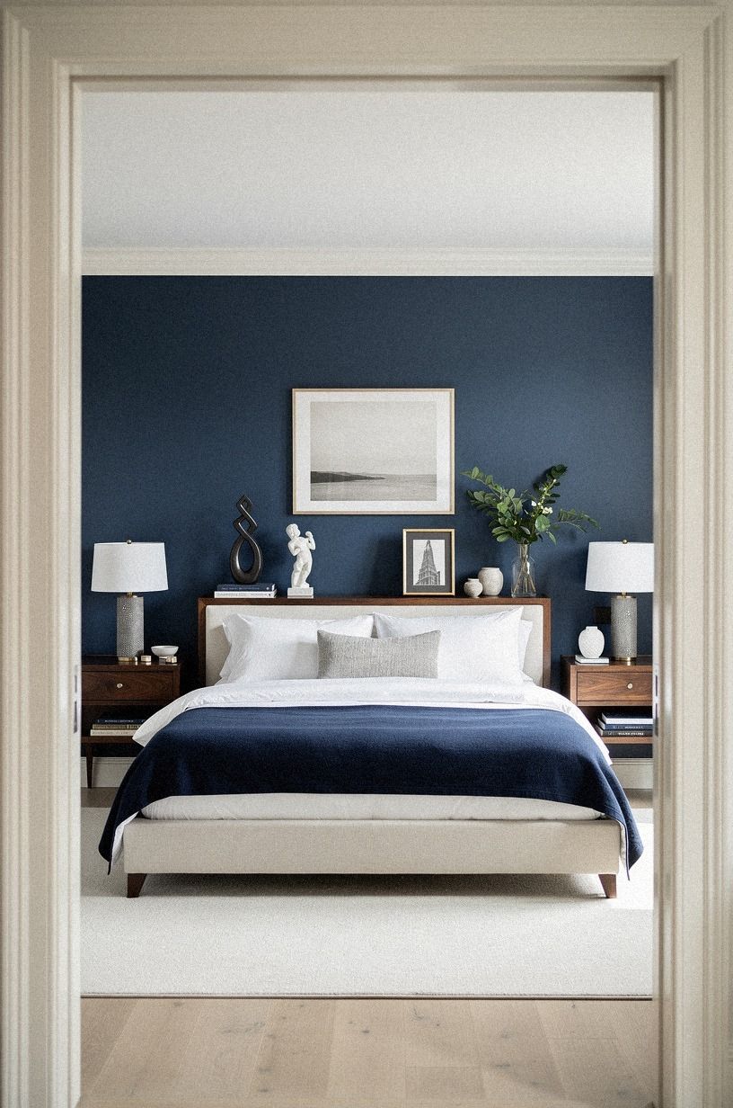 Paint one wall Benjamin Moore Inchyra Blue instead of all four