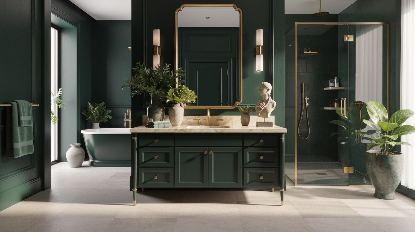 I Tried Dark Green And Gold In My Bathroom, It Finally Felt Moody Luxe