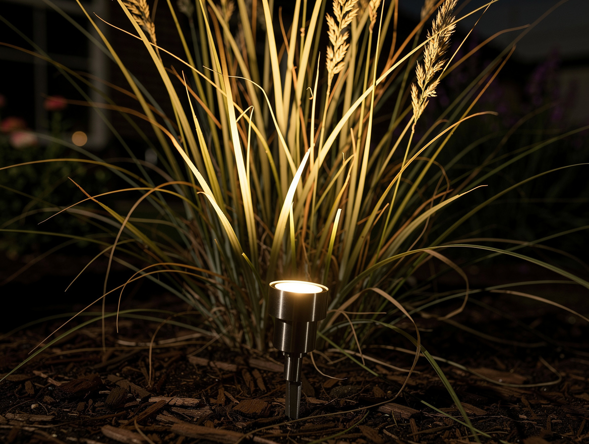 Close-up editorial photo of a warm LED uplight placed 2 to 3 feet from ornamenta