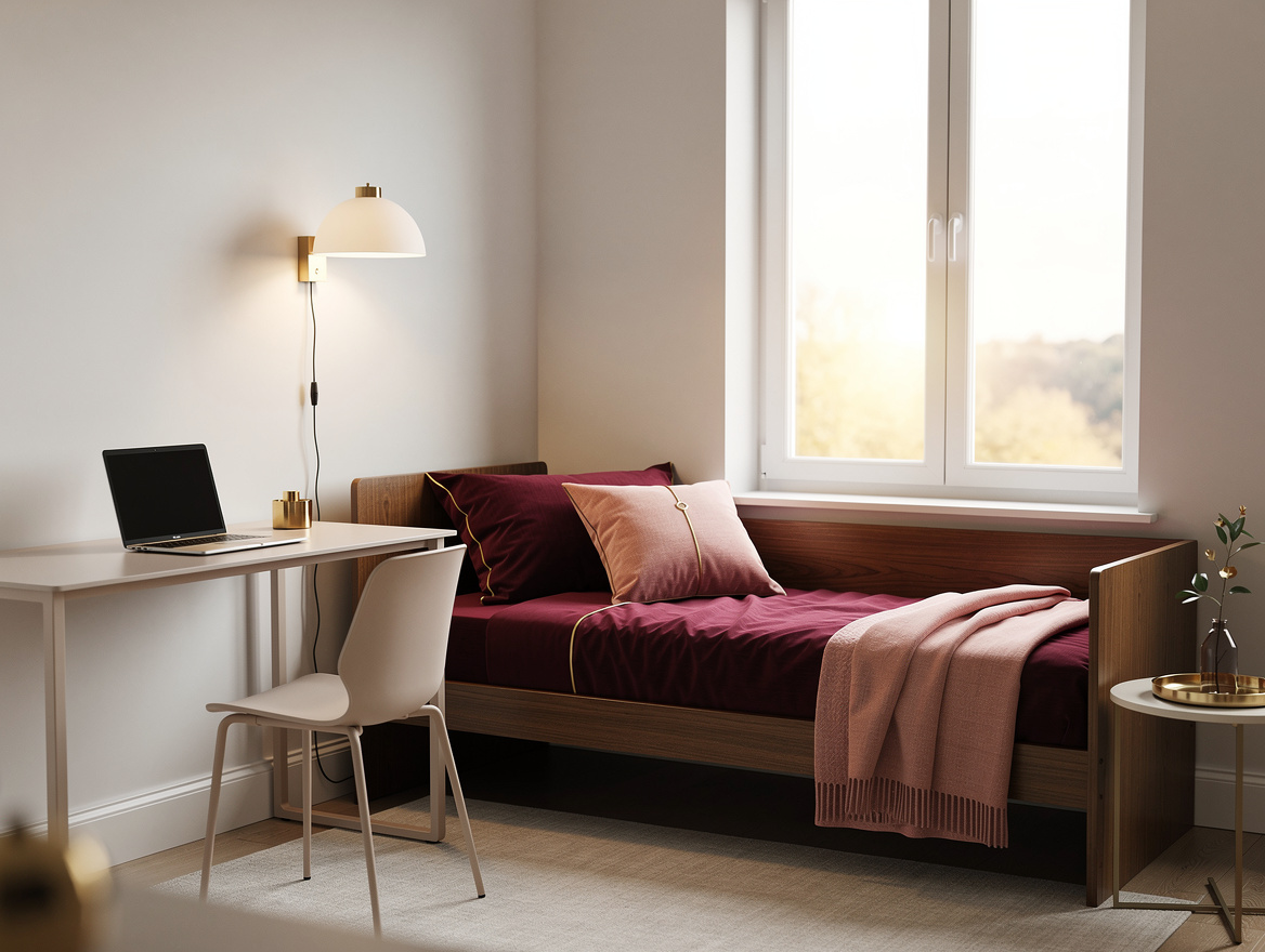 Realistic medium-view home-decor photograph of a compact home office guest room,