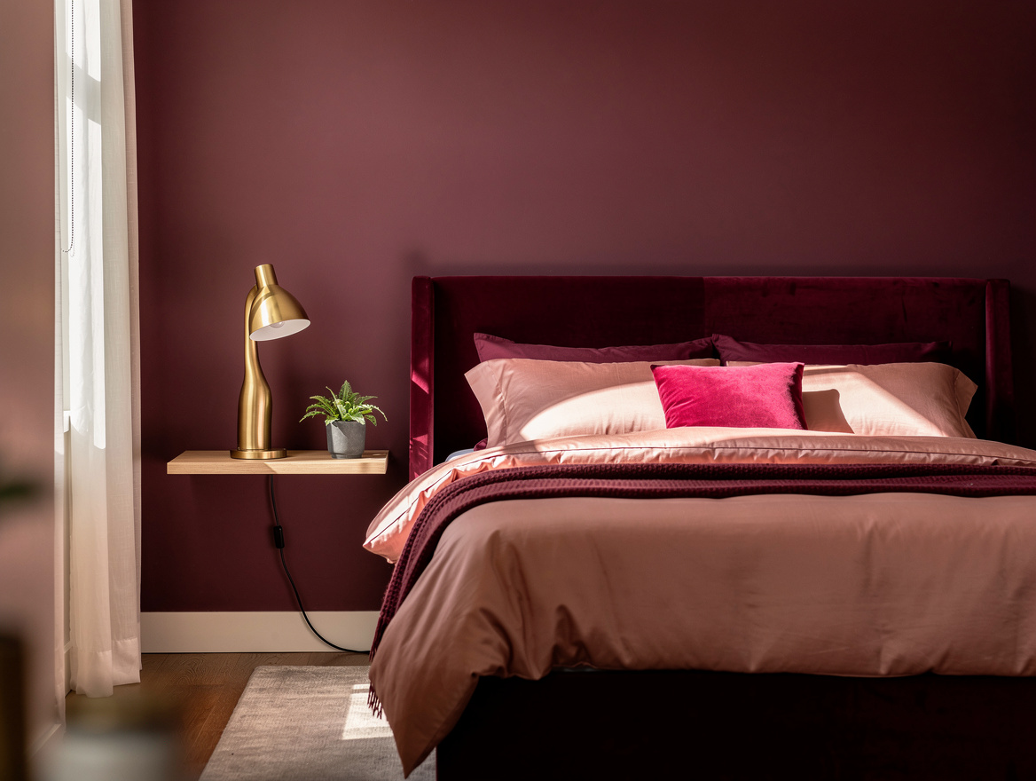 Medium-angle editorial photograph of a tiny bedroom layout with a full-size bed