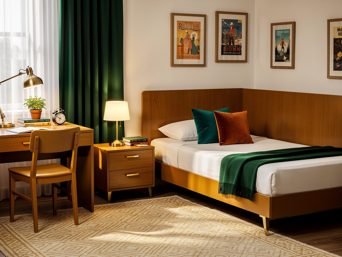 Wide ambient photo of a nostalgic late 1980s style bedroom with wood veneer furn
