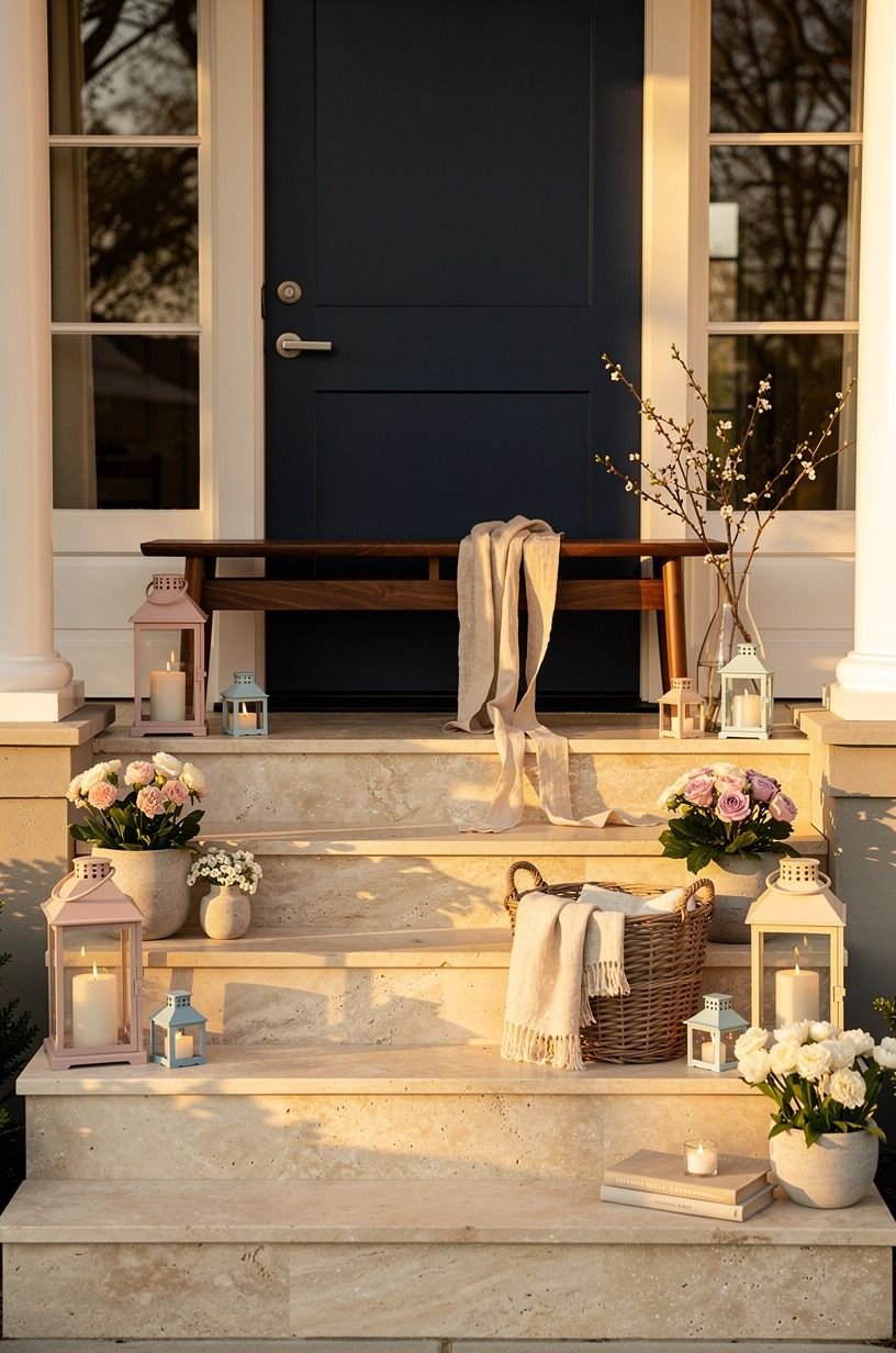 Tuck pastel lanterns onto each step