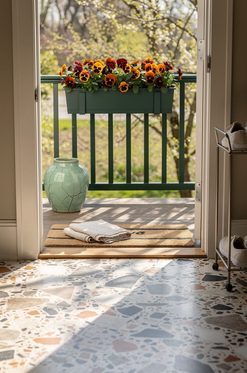 Style a narrow rail planter with pansies