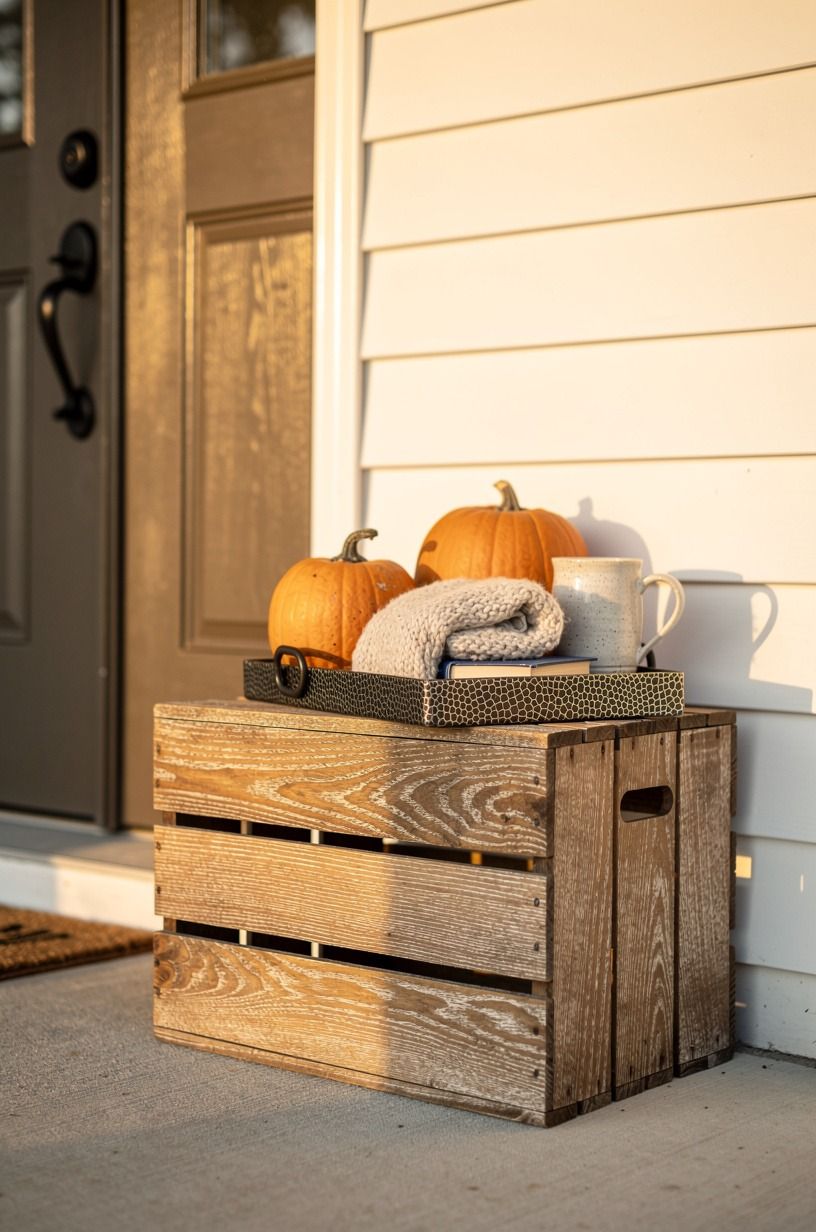 Set a vintage apple crate beside the door